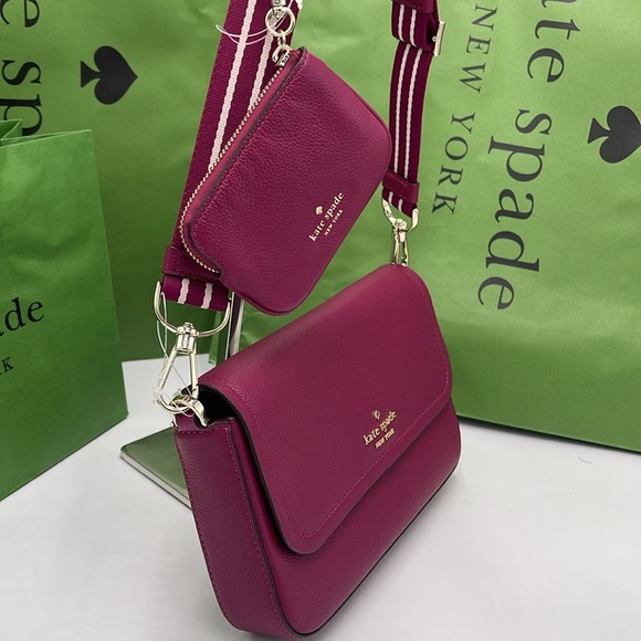 KATE SPADE Rosie Pebble Leather Small Flap Crossbody 
Dark Raspberry 
NWT - Picture 4 of 16
